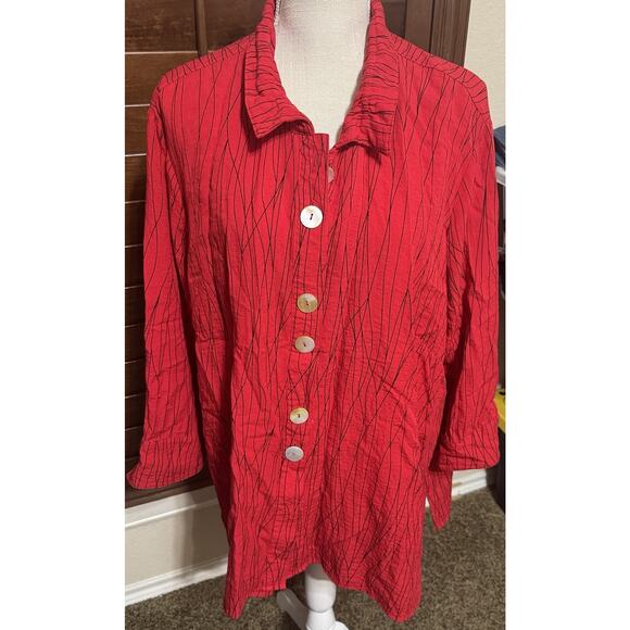 Ali Miles Sz 2X Red Wearable Art to Wear Artsy Blouse Shirt Top Pearl Buttons - Picture 1 of 9